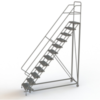 Safety Slope Rolling Ladder, 12 Steps, Serrated, 50° Incline, 120" High Ontario Safety Products
