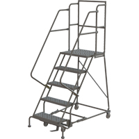 Deep Top Step Rolling Ladder, 5 Steps, 16" Step Width, 50" Platform Height, Steel Ontario Safety Products