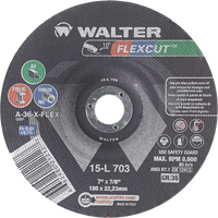 Meules &agrave; moyeu d&eacute;port&eacute; Flexcut, 7", 36 Grain, Oxyde d'aluminium, 7/8", 8600 Tr/min, Type 29 Ontario Safety Products