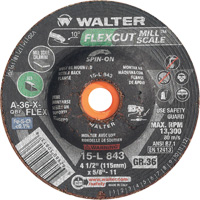 FLEXCUT MILL SCALE Grinding Wheel, 4-1/2", 36 Grit, Aluminum Oxide, 5/8"-11, 13300 RPM, Type 29 Ontario Safety Products