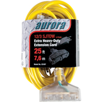 Vinyl Extension Cord with Light Indicator, Outdoor, SJTOW, 12/3 AWG, 15 A, 3 Outlet(s), 25' Ontario Safety Products