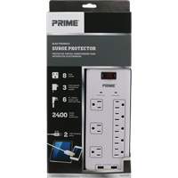 USB Charging Surge Protectors, 8 Outlets, 2400 J, 1875 W, 6' Cord XG810 | Ontario Safety Product