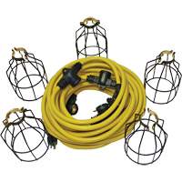 LED String Lights with Connector, 5 Lights, 50' L, Metal Housing XI324 | Ontario Safety Product