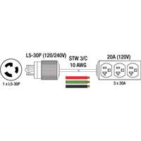Rallonge pour g&eacute;n&eacute;ratrice avec triple fiche, STW, AWG 10, 3 prise(s), 25' Ontario Safety Products